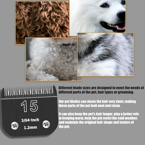 3 Pack 15# Detachable Dog Grooming Steel Blades,Compatible with Andis,Oster A5,Wahl KM-10 Series,Cut Length 3/64" 1.2MM （Black） - size: 15-1.2mm 3 Pack
