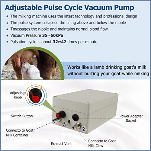 2026 Upgrade 14L Goat Milking Machine, Continuously Adjustable Suction Pulsation Vacuum Electric Milker, Portable Livstock Milking Machine with Stainless Bucket(US Plug)(14L Goat) - size: 14L Adjustable Sheep Milking Machine