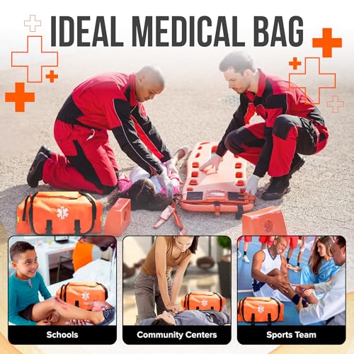 JJ CARE Trauma Bag (287 pcs), Fully Stocked EMT Medical Bag for Professionals, First Aid Emergency Medical Kit, First Responder Kit Essentials with Organizer Pouch