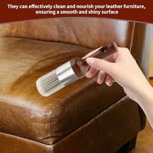 Leather Cleaning Brush 2 Pack Soft Bristle Wood Handle Car Sofa | Wooden handles for comfortable grip; gentle bristles won't scratch surfaces; dual sizes for large areas and tight spaces