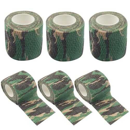 Breathable Bandage Wrap, Green Camouflage, 6 Pack, 2" x5 Yards | Self Adhesive, Vet Tape, Elastic Cohesive Wrap, Self-Adherent Sports Tape, For Pets Athletic - color: Green Camouflage