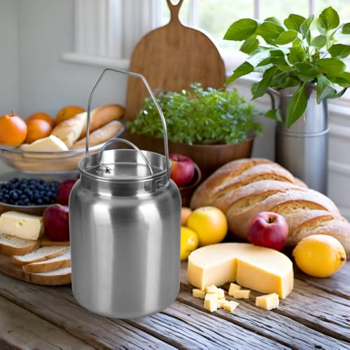 Lindy's Stainless Steel Seamless 2-Gallon Milk Jug, Milk Can, Milk Pail, Anti-Leak Liquid Storage Container with Tight Lid and Long Swivel Handle - size: 256 Ounces