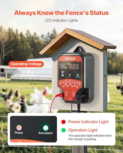 VEVOR Electric Fence Charger, 10kV 3J, AC DC Electric Fence Energizer with LED Indicator, 1.86 Miles Range, Powerful Plug-in Fences Charger, Prevents Wild Animals Intrusion for Livestock Poultry - style: 3J