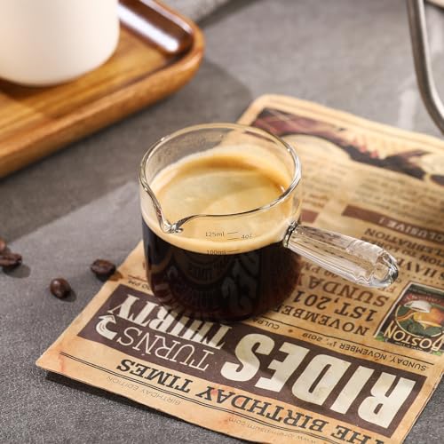 Bincoo Espresso Glass, 150ML Cups with Handle and Dual-Scale, V-Shaped Mouth Measuring Cup, Perfect for Shots and Milk Froth (1)