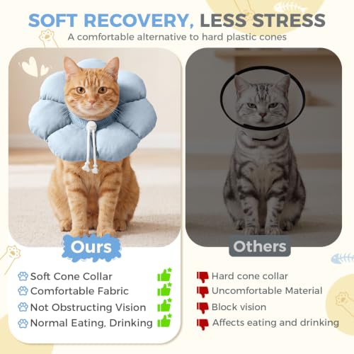 Avont Soft Cat Cone M Grayishblue Post-Surgery Anti-Lick Adjustable | Grayishblue M, Neck 7.9-11.8", Anti-Lick, Breathable, Lightweight, Soft Cotton, Adjustable Drawstring - color: Grayishblue, size: M (7.8" – 11.8")