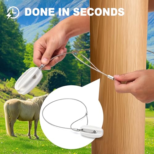 6Pcs Electric Fence End Insulator with 0.8m Wire 200kgf | No knots, wrap & tighten. 200kgf tensile strength. PBT+30%GF insulator. Reusable. For Posts corners & ends