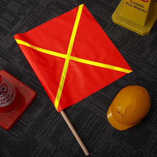 Kinlop 10 Pcs 24" x 24" Safety Flag Traffic Warning Flag with 35'' Wooden Dowel for Trucks Trailer and Pedestrian Crossings Construction Sites - style: Trendy