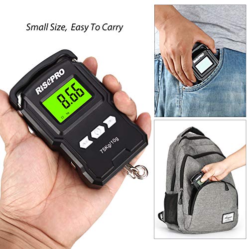 RISEPRO® 75Kg / 165Lb Digital Fish Scale with 39 Inch Ruler Electronic Luggage Balance Fishing Postal Hanging Hook Scale WHA08