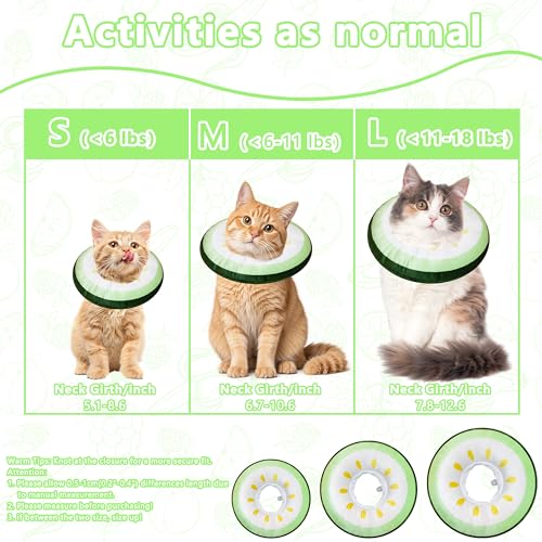 Cat Cone Collar Soft, Adjustable Cat Recovery Cone (Cucumber, L) | Stop Licking, Cute Kitten Donut Collar After Surgery, Elizabethan Collars for Kittens, Lightweight Cats Neck Cones - color: Cucumber, size: Large