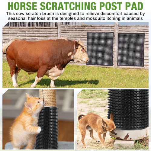 Teenyyou 4 Pack Horse Scratching Post Pads Livestock Scratching Brush 14.17" X11.8" Cow Goat Horse Scratcher Soft Itch Relief Pad for Fence Stall Post Barn Stable and Farm Animals Grooming