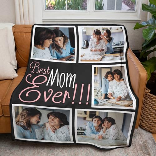 inkArts Custom Mom Blanket with 5 Photos Personalized Blanket with Pictures Customized Throw Gifts for Mom Grandma Photo Throw Blanket for Birthday Mother's Day, 15 Colors Available - color: 5 Photo-4
