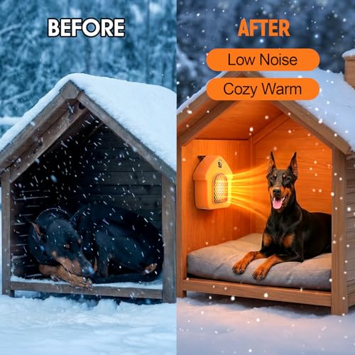 600W Outdoor Dog House Heater with Thermostat, 24-Hour Timer, 9.84ft Anti-Chew Cord, Overheat Protection, UL 499 & CSA C22.2 Certified, ECO Mode – Safe Pet Warmer for Chicken Coops & Kennels