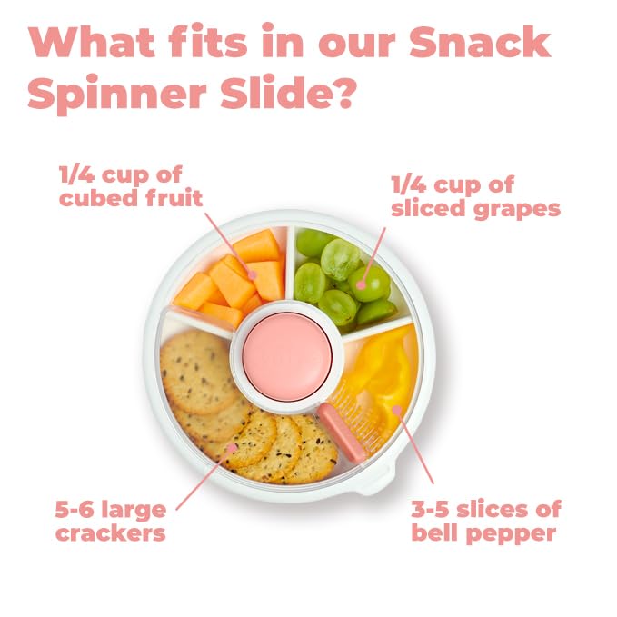 GoBe Kids Small Snack Spinner Slide Bundle with Hand Strap and Sticker Sheet - Reusable Snack Container with 5 Compartment Dispenser and Lid | BPA/PVC Free | Dishwasher Safe | No Spill - Taro Purple | Bundle with Hand Strap & Stickers, Reusable Snack Cont