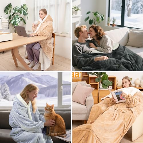 Electric Snuggle Blanket Wearable Heating Blanket with Removable FootPocket,Heated Robe for Women Heated Blanket Hoodie with Sleeves Full Body Heating Throw Shawl with 9 Temp 50"x80" for Women - color: Orange, size: 50"×80"