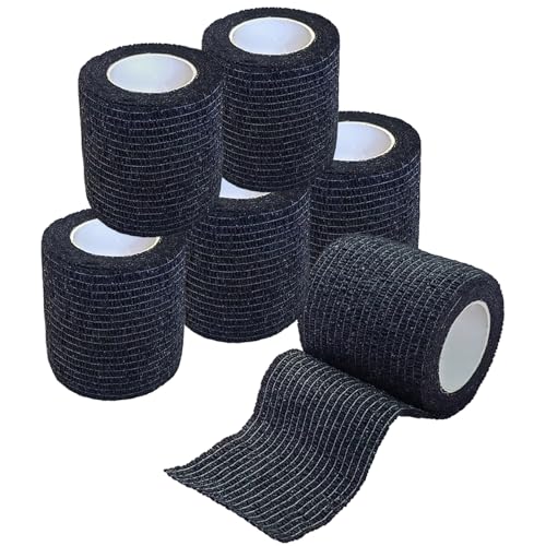 2 Inches Self Adhesive Bandage Wrap Bulk, 6 Pack, Black | Breathable Self Adhesive Vet Tape for Pets, Stretchy Sports Cohesive Bandage Wrap for Athletic, Wrist and Ankle - color: Black