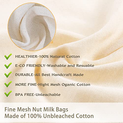 Nut Milk Bag Cloth Strainer for Food, 3 Pack 12" (2 of 12"X12" + 1 of 10") Organic Reusable Kitchen Premium Fine Mesh Cheesecloth, Sprouting, Juicing