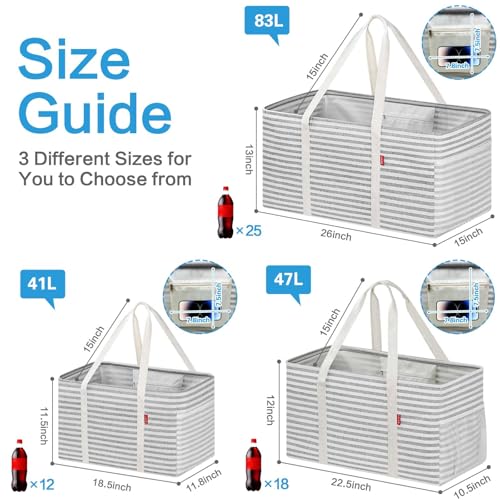 LHZK 2 Pack Utility Tote Bag with Metal Wire Frame and the Sides Rinforced, Large Tote Bag with Handle, Reusable Grocery Bags Foldable, Beach Bag, Car Tote (Gray, 18.5''x11.8''x11.5'') - color: Gray, size: 18.5''x11.8''x11.5''-2 Pack