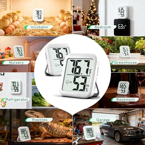 Antonki 2 Pack Room Thermometer Indoor Hygrometer | Monitor Temperature & Humidity, Accurate, Fast Read, Easy To View, Magnetic/Kickstand/Hanging, ℉/℃, w/ Battery, Compact - color: 2 Pcs * Classic White ( 90%+ Choice for Home )