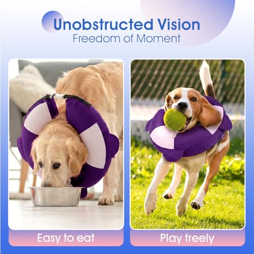 Inflatable Dog Cone for Small Dogs- Adjustable Neck Recovery ECollar,Lightweight Donut Collar After Surgery Anti-Licking & Biting,Waterproof Easy to Clean (Purple,M) - color: Purple, size: Medium
