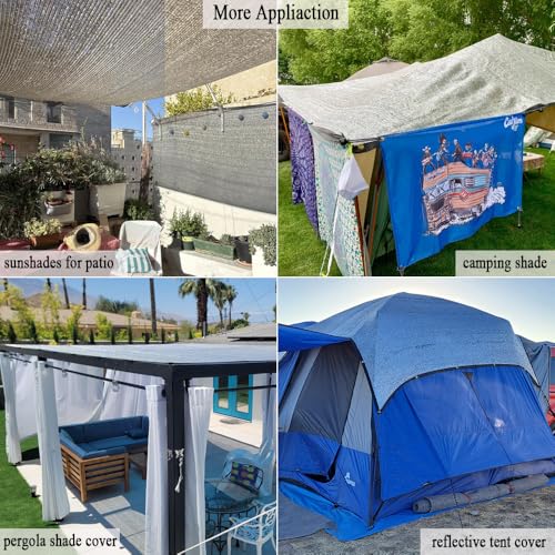 70% 10x20 FT Aluminet Shade Cloth for Car, RV and Camping | Reflective Silver Sun Shade Cover, Heat Protection, UV-Resistant, Breathable Sunshade Fabric for Patio, Dogs, Greenhouse - size: 10x20FT
