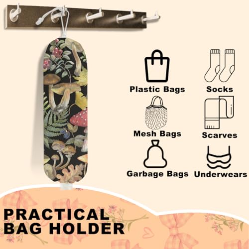 2Pcs Mushroom Plastic Bag Holder, Wall Mount Grocery Bag Holder | Summer Leaves Plastic Bag Holder, Reusable Grocery Bag Storage Dispenser, Farmhouse Kitchen Home Decor - color: Mushroom 02