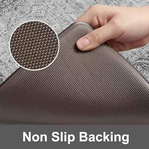 KIMODE Anti Fatigue Kitchen Mat 2PCS,Waterproof Farmhouse Kitchen Rugs Grey | Boho Vintage Kitchen Mat for Floor Non-Slip,Cushioned Comfort Foam Standing Mat for Laundry,Office,Sink,Desk,Dormitory - color: Grey, size: 17.3" x 47"+17.3" x 29"--0.47 inches