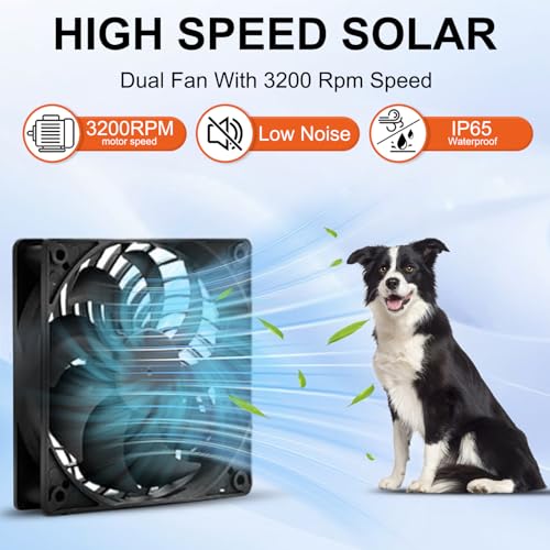 Solar Powered Fan Kit 12.6 Inch IPX7 Weatherproof, 15W Solar Panel with 2 Waterproof Fans, Intake or Exhaust Air Fan for Outside Backyard Chicken Coops, Greenhouses, Doghouse - size: 15