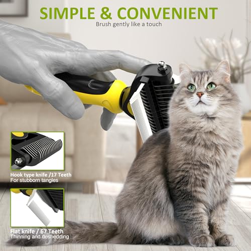 Spring Blossoms-2 in 1 Professional Grooming Rake for Cats & Dogs-Dematting Comb for Easy Mats & Tangles Removing,Pet Brush Safe No More Nasty Shedding and Flying Hair (Lemon Yellow) - color: Lemon Yellow