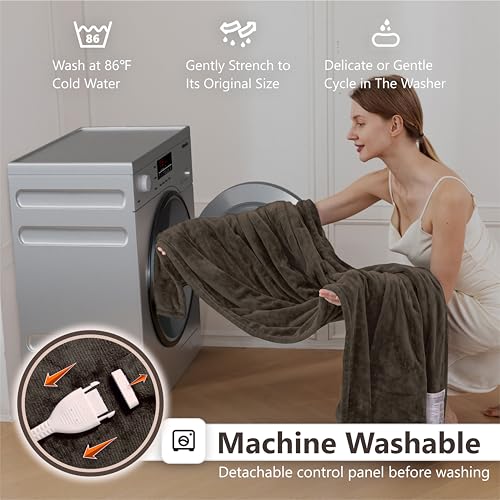 Wapaneus Foot Pocket Heated Blanket Electric Throw with 10 Heating Levels and Auto Shut Off,Flannel Fast-Heating Heated Throw 50" x 60",ETL Listed Machine Washable,Dark Brown - color: Dark Brown, size: 50*60in
