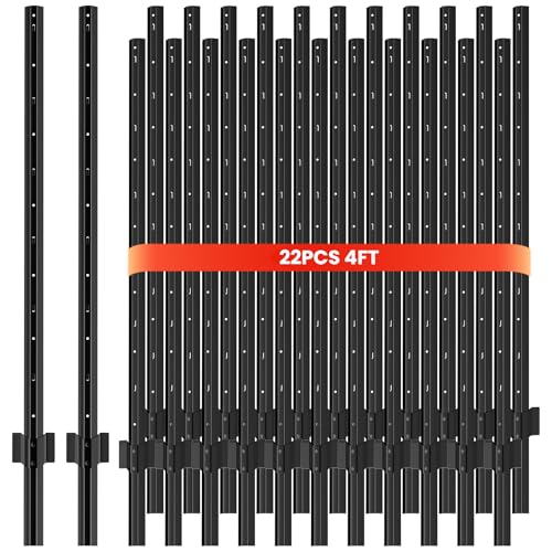 22 Pack Metal Fence Posts,4 FT Garden Fence Post,T Post for Wire Fence, No Dig Steel U Post Fencing，Black Garden Stakes for Temporary Fencing, Electric Fence Wire, Corner Anchor - size: 4ft-22PCS