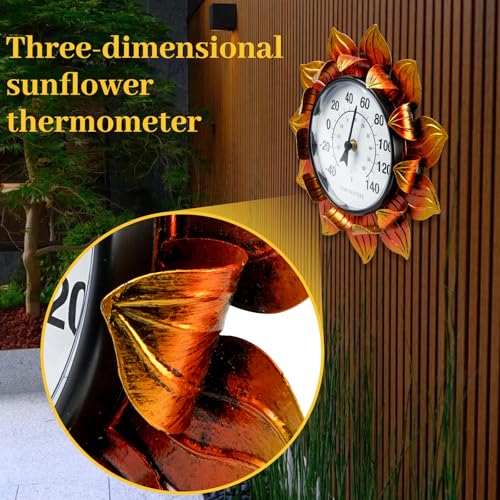 Sunflower Wall-Mounted Outdoor Thermometers, 11 Inch Indoor Outdoor Thermometer Decorative for Patio, Living Room,Wine Cellar, Garden Home Decor, No Batteries Required