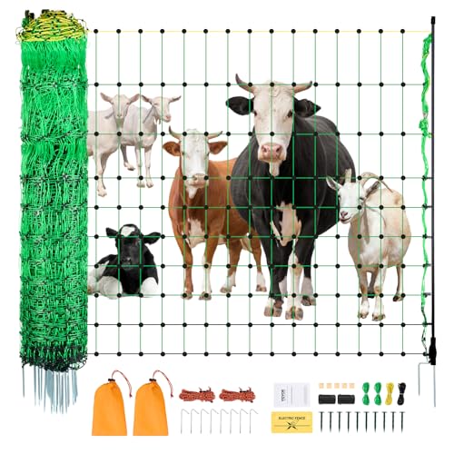 VEVOR Electric Fence Netting, 50" H x 164' L, Livestock Net Fencing with Posts & Stakes, Portable Mesh Nets for Goats, Sheep, Deer, Hogs, Dogs, Electric Fencing for Backyards, Gardens, Farms, Ranches - size: 50in x 164ft, style: Livestock