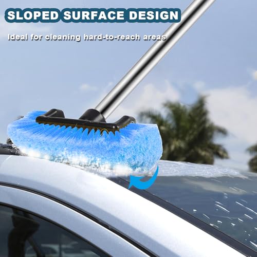 Car Wash Brush with Long Handle – Five-Sided Soft Bristle Brush for Car, Truck, SUV, RV, Boat & House Siding Cleaning(Blue) - color: Blue