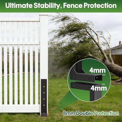 Fence Post Repair Kit 1 Pack, 8mm Double-Layer Post Anchor for Wood Posts | Heavy Duty & Anti-rust Post Anchor, Quick Fix Leaning/Broken 4x4/6x6 Wood Posts Support