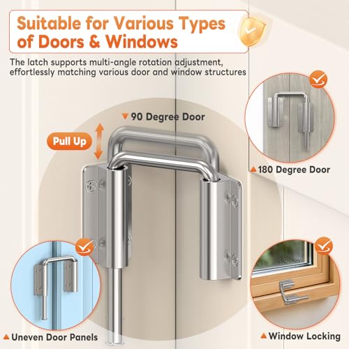 Upgraded Sliding Door Loop Lock, Gate Latches, Silver | 90/180 Degree Patio-Security U-Bolt Latch Lock for Barn Door, Closet, Fence, Window, Multi-Angle, Aluminum Alloy - color: Silver-1PC