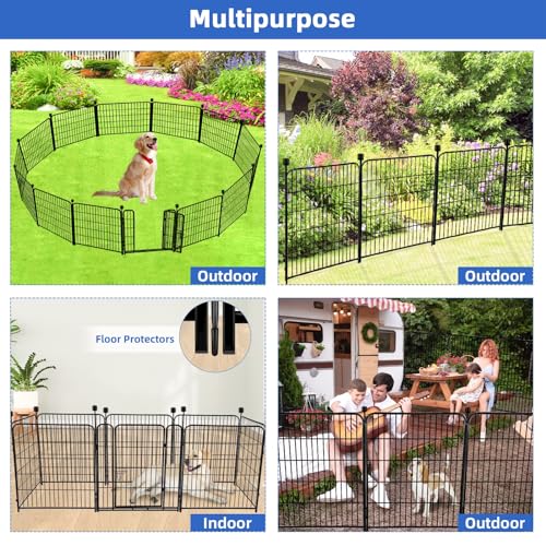 ADAVIN 32 in(H) Garden Fences and Borders,1 Gate+7 Panels Dog Fence Outdoor for Yard, Heavy Duty Iron Metal Animal Barrier Fence, Portable Fence, Flower Garden Fencing,Total 17.7 Ft(L), Black - size: 8panels-32in(H)×17.7ft(L)