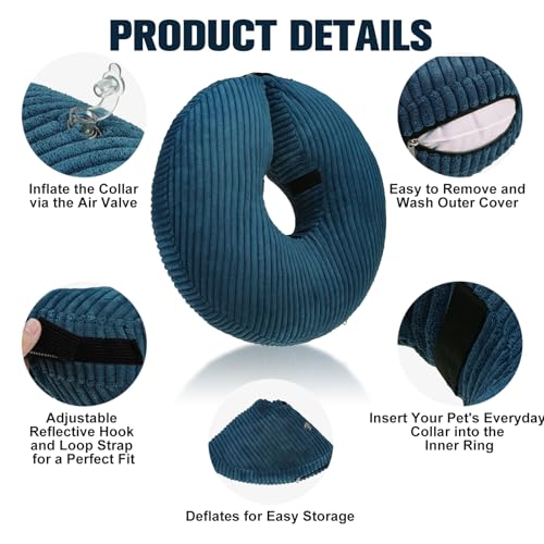 BINGPET Inflatable Dog Cone Collar,Dog Neck Donut Alternative After Surgery | Soft Cone for Large Medium Small Dogs Cats, Recovery E Collar to Stop Licking Pets from Injury, Lightweight Breathable Cotton - color: Navy Blue, size: S(Neck: 11"-13" | Diamete