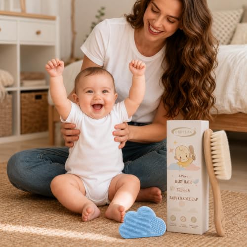 Baby Hair Brush & Comb Set, Organic Wooden Hairbrush Natural Goat Bristles for Newborns & Toddlers, Ideal for Cradle Cap & Itching, Perfect Shower and Registry Gift for Infant, Toddler (2pcs-Blue) - size: 2pcs-Blue