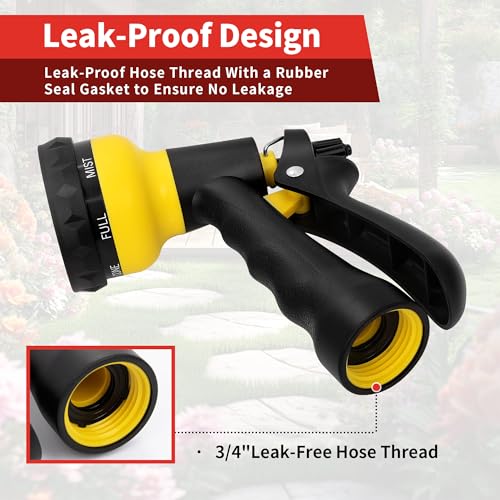 NEXCOVER Garden Hose Nozzle Sprayer - 7 Adjustable Watering Patterns Nozzle for Water Hose, Non-Slip Garden Spray Nozzle for Car Washing, Watering Plants, Pets Showering, Lawns Cleaning, Yellow - color: Yellow