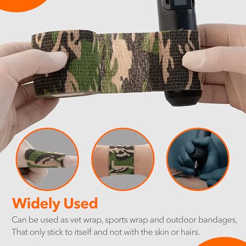 Self Adhesive Bandage Wrap 2 Inch x 5 Yards – Pack of 12 Camouflage Cohesive Bandage, Non-Woven Vet Wrap for Dogs and Pets –Breathable Elastic Bandage Wrap for Ankles & Joint Sprains