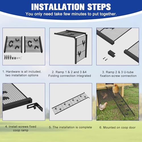 Chicken Coop Ramp 52.5''L, Ladder Length Adjustable for Henhouse | Heavy Duty Metal Coop Steps for Feet Problem or Cannot Fly Chickens, Waterproof, Non-Slip, Rustproof, Sturdy&Easy to Clean - size: 52.5*11.1 inch