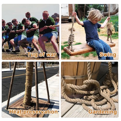 Thick Twisted Manila Ropes 1.5Inch×50ft Natural Jute Rope Heavy Duty Hemp Rope for Swing Bed, Crafts, Railing, Tug of War, Landscaping, Gardening, Bundling, Hammock, Home Decorating - size: 1.5inches x 50feet