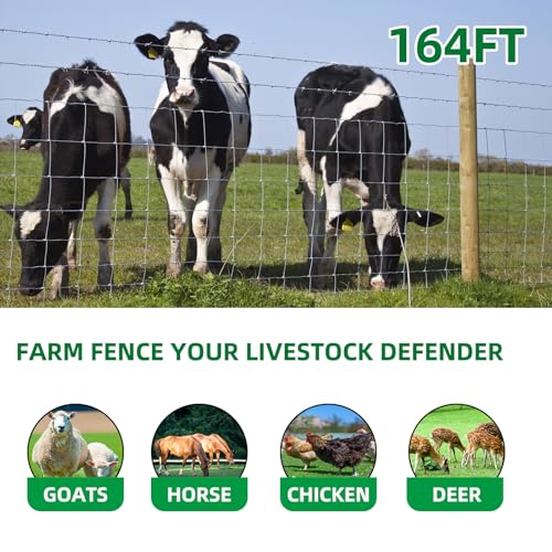 Livestock Fence, 4ft X 164ft Galvanized Wire Field Wire Fencing, Cattle Fence, Deer Fence, Heavy Zinc Coating Farm Fence Used to Hog Goat Fencing for Yard and Field Hog Horse