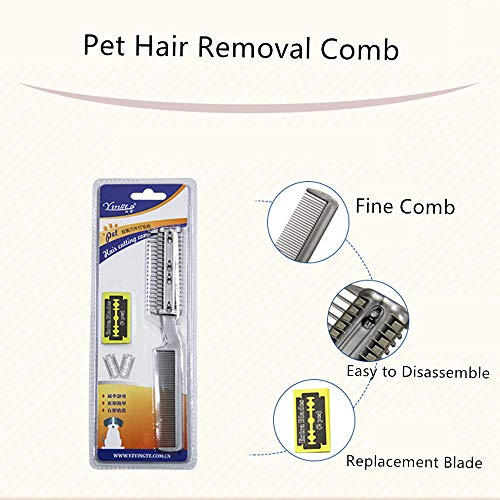 2Pcs Razor Comb for Dogs Cats with Extra Blades Double Sides Pet Razor Comb Trimming & Grooming Hair Cutter Comb Trimmer Grooming Comb for Dog Cat (Silver)