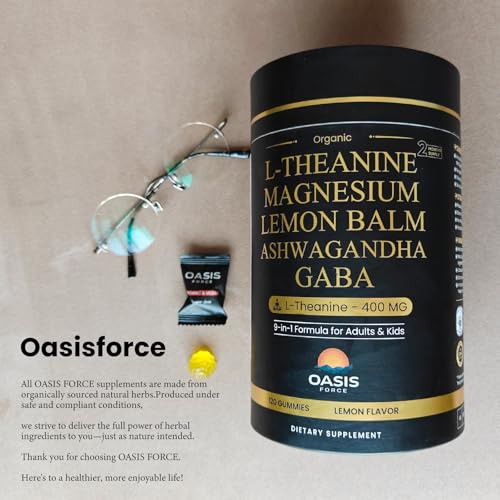 L-Theanine 400mg Gummies, L Theanine Supplement for Kids & Adults with Magnesium Glycinate, GABA, Ashwagandha, L'theanine Chewable for Restful Sleep, Stress Support, Relaxation, Calm, 60 Day Supply