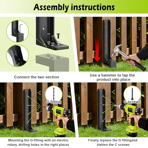 4 Pcs Fence Post Repair, Heavy Duty Fence Post Anchor Ground Stakes for Repair Tilted, Broken Wood Fence Post with Install Accessories (Special Edition) - style: 4 pcs Special Edition