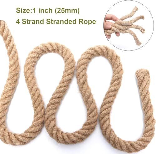 Jute Rope 1 Inch 150 Feet Hemp Rope for Deer, Heavy Duty, Twisted, Natural, Tug of War, for Crafts, Home Decorating Gardening Bundling - size: 150Ft, style: 1 Inch