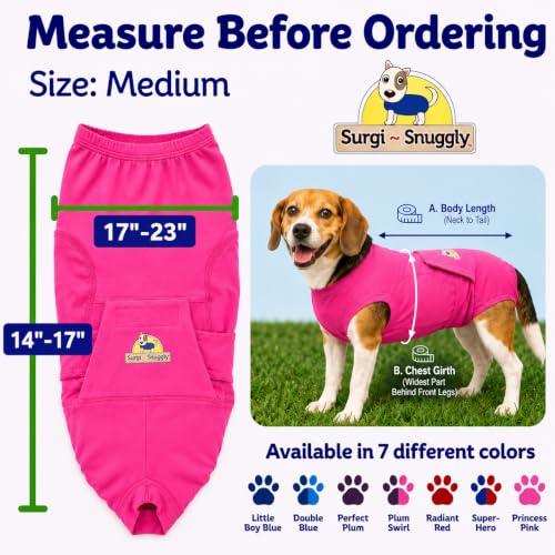 Surgi Snuggly Dog Surgery Recovery Suit, Cone Alternative, Spay/Neuter M | Dog Recovery Suit for Dogs — Veterinarian-Invented Surgical Suit & Recovery Onesie with Easy Bathroom Access After Surgery - color: Princess Pink, size: Medium (L-14"-17" | G-17"-2