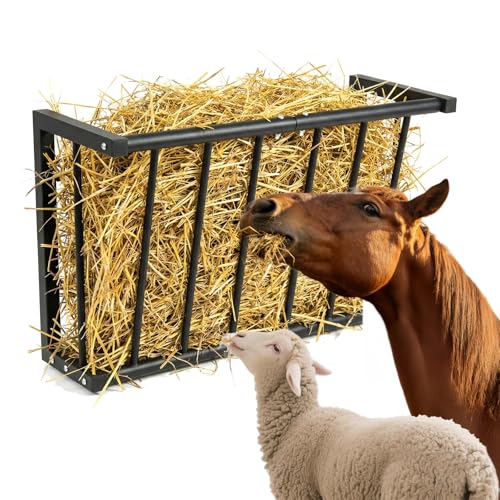 Wall Mount Hay Rack for Goats, Sheep, Horses – Heavy Duty 16 Gallon Livestock Hay Feeder, Hanging Blanket Holder with Rust Resistant Coating, Space Saving Farm Goat Feeder for Indoor, Outdoor Use - size: 16 Gallon