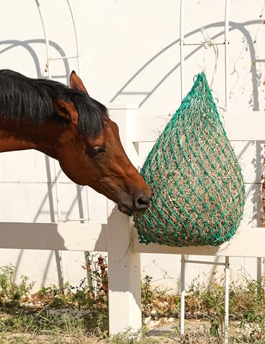 Harrison Howard Slow Feed Hay Net for Horses, 40 Inch Hay Bag Holds 1–2 Flakes, 2 Inch Mesh Durable Hanging Feeder for Stable, Pasture & Livestock-Grass Green - color: Grass green